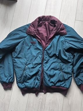 VTG Columbia Reversible Teal Bomber Jacket with Maroon Lining Size Large